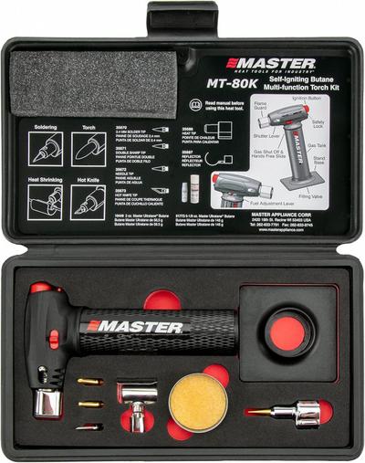 MASTER APPLIANCE Butane Microtorch Kit: 60 min Run Time, Heat Shrink/Knife Tip - 3-in-1 Tabletop Butane Torches