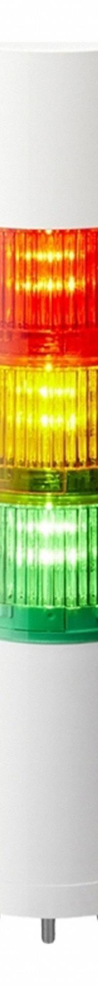 PATLITE Tower Light Assembly: 3 Tier, Sounder Tier Included, IP54, Amber/Green/Red, Direct Wire (MPN LR5-302WJBW-RYG). Key specifications — Manufacturer Part Number: LR5-302WJBW-RYG; Brand: PATLITE; Operating Voltage: 24V DC; Light Tier Color: Amber.