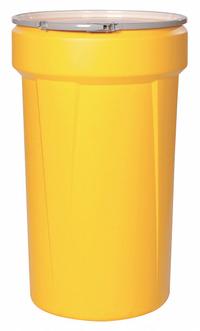 EAGLE Transport Drum: HDPE, 55 gal, Lever Lock Ring, Unlined/No Interior Coating, Metal (MPN 1655M). Key specifications — Drum Material: HDPE; Drum Head Type: Open Head; UN Rating Solids: 1H2/Y250/S; UN Rating Liquids: 1H2/Y250/S; Interior Lining: Unlined/No Interior Coating; Drum Message Text: None; Closing Ring Material: Metal; For Holding: Original Shipping Container.