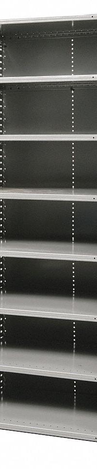 HALLOWELL Metal Shelving: Standalone, Heavy-Duty, 48 in x 18 in, 84 in Overall Ht, 8 Shelves (MPN F7723-18HG). Key specifications — Assembled: Unassembled; Shelving Material: Steel; Frame Material: Steel; Color: Gray; Brand: HALLOWELL.