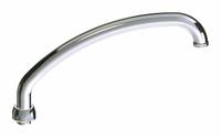 CHICAGO FAUCETS Spout: Spout, Arc, Swivel Spout, Brass, Polished Chrome, Laminar, UNEF (MPN L9LEOJKAB). Key specifications — Includes: Mounting Hardware; Product Type: Spout; Spout Style: Swivel; Body Material: Brass; Color/Finish: Polished Chrome; Brand: CHICAGO FAUCETS.