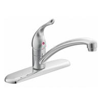 MOEN Low Arc Kitchen Faucet: Chateau, Cast Metal, Single-Post, Deck, 3 Mounting Holes, Chrome, Metal (MPN 67425). Key specifications — Series: Chateau; Brand: MOEN.
