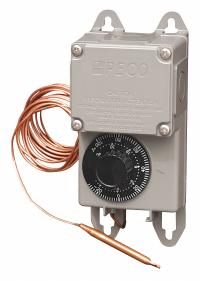 PECO Industrial NEMA 4X Thermostat: Heat or Cool, 120 /208/240/277/480 V AC (MPN TRF 115-007). Key specifications — attr400419: 120 /208/240/277/480 V AC; attr400408: Heat or Cool; attr408361: PECO.