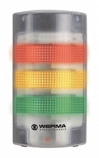 WERMA Tower Light Assembly: 3 Tier, Green/Red/Yellow, Sounder Tier Included - Three-Tier Tower Light Assemblies