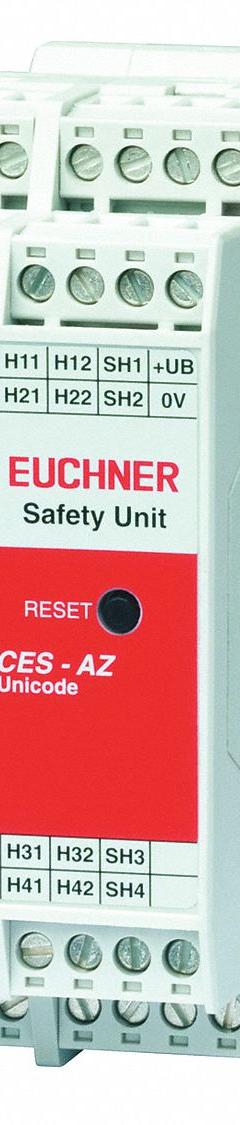 EUCHNER Safety Controller: 24 V DC Rating, 4 Inputs, 2NO, DIN Rail (MPN CES-AZ-UES-04B). Key specifications — Series: CES-AZ; Brand: EUCHNER; Safety Output Ratings: 6 A @ 30V DC.
