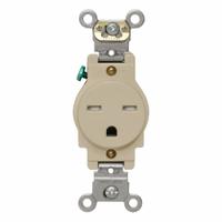 LEVITON Single Receptacle Outlet: Single, 6-15, Ivory, 250V AC, 15 A, 2 Pole / 3 Wire (MPN T5661-I)