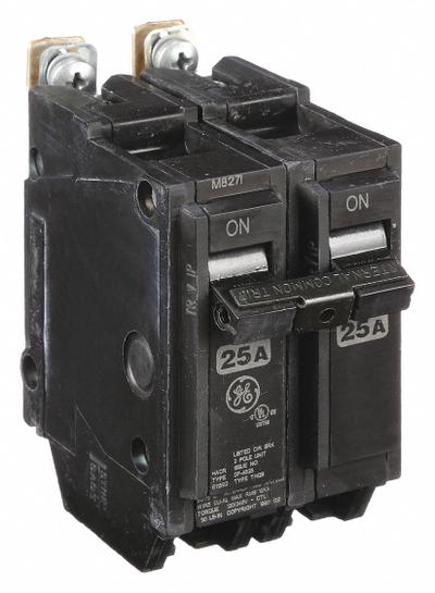 GE Miniature Circuit Breaker: THQB, 25 A, 120/240V AC, Single Phase, 10kA at 120/240V AC - THQB & THHQB Series, Bolt-On GE Miniature Circuit Breakers