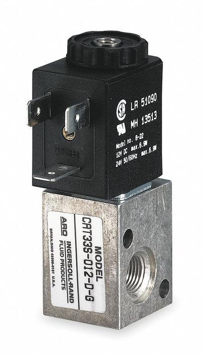 ARO Solenoid Air Control Valve: CAT, Three-Way / Two-Position, 24V DC - ARO CAT Series Solenoid-Operated Inline Air Control Valves