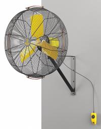 BIG ASS FANS Mounted Fan: 24 in Blade Dia, 120V AC, 1/3 hp Motor HP, Wall Mount, Non-Oscillating (MPN F-AE1-2401L13S34). Key specifications — Brand: BIG ASS FANS; Voltage: 120V AC; Number of Speeds: Variable; Fan Mounting Location: Wall; Oscillation: Non-Oscillating; Mounting Type: Bracket.