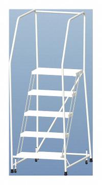 BALLYMORE Rolling Ladder: 4 ft Platform Ht, Assembled, Aluminum, Wt-Actuated, Ribbed, 30 in x 37 in (MPN A5SH30). Key specifications — Includes Handrails: Handrails Included; Material: Aluminum; Brand: BALLYMORE; Color: Gray.