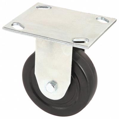 APPROVED VENDOR Plate Caster: Rigid, No Brake, Rubber, 5 in Wheel Dia., 1 1/4 in Wheel Wd - General-Purpose NSF-Listed Sanitary Plate Casters