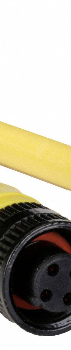 Cordset: 1/2"-20 Male Right Angle x Bare Wire, 4 Pins, Yellow, PVC, 6 ft Cable Lg, 22 AWG Wire Size (MPN 704007D02F060). Key specifications — Brand: BRAD HARRISON; Cable Jacket Color: Yellow; IP Rating: IP68; Wire Size: 22 AWG.
