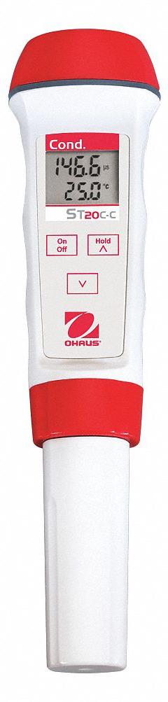 OHAUS Conductivity Meter: Conductivity, ±1.5% FS, 19.99 mS/cm, 0 mS/cm, Electrodes Sold Separately (MPN ST20C-C). Key specifications — attr1371966: ST20C-C; attr1371968: OHAUS; attr1390824: Conductivity; attr1371998: Conductivity; attr1390827: Reagents Sold Separately; attr1371997: Conductivity Meter; attr1371972: Automatic; attr1371975: ±1.5% FS.