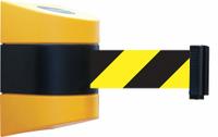 TENSABARRIER Retractable Belt Barrier: Fixed Mounting Plate, 30 ft Belt Lg, Pattern, Black/Yellow (MPN 897-30-S-35-NO-D4X-C). Key specifications — Frame Color: Black/Yellow; Brand: TENSABARRIER; Belt Color: Black/Yellow.