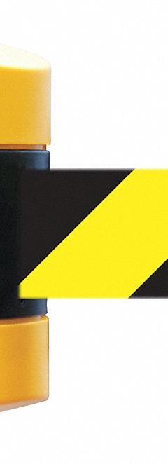 TENSABARRIER Retractable Belt Barrier: Fixed Mounting Plate, 30 ft Belt Lg, Pattern, Black/Yellow (MPN 897-30-S-35-NO-D4X-C). Key specifications — Frame Color: Black/Yellow; Brand: TENSABARRIER; Belt Color: Black/Yellow.