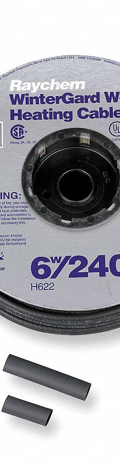 RAYCHEM Electric Heating Cable Kit: For Indoor/Outdoor, 100 ft Cable Lg, 240V AC, Hardwired (MPN 449467-000). Key specifications — NEMA Plug Configuration: Hardwired; Voltage: 240V AC; Brand: RAYCHEM; Includes: Power Connection Kit; For Use Indoor/Outdoors: Indoor/Outdoor; For Use With: H900.