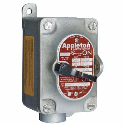 APPLETON ELECTRIC Motor Switch: 1 Gang, 3 Poles, 30 A, 0.5 in Hub Dia, Dead End - Enclosed Hazardous-Location Manual Motor Switches