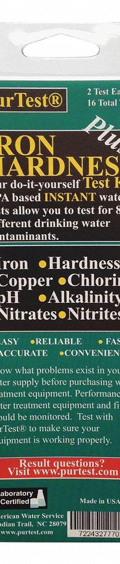 PURTEST Water Quality Test Kit: Alkalinity/Chlorine/Copper/Iron/Nitrate/Nitrite/pH/Total Hardness (MPN 77702). Key specifications — Includes: (2) Copper; Test Parameters: Total Hardness.