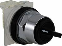 SCHNEIDER Selector Switch: 30 mm Panel Mounting Size, 3 Positions, Short Lever, SPDT, Metallic (MPN 9001KS42BH1). Key specifications — AC Contact Rating: 1.2 A @ 600 V; Action: Maintained/Maintained/Maintained; Cam: B; DC Contact Rating: 0.27 A @ 250 V; Hazardous Location Specification: Not Rated; Operator Head Material: Polycarbonate; Operator Head Type: Short-Handled Knob; Operator Illumination: Non-Illuminated.