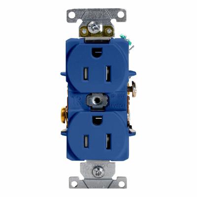 LEVITON Plugs and Receptacles: Duplex, 5-15, Blue, 125V AC, 15 A, 2 Pole / 3 Wire (MPN T5262-BU) - General Purpose Receptacles