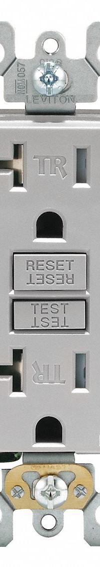LEVITON GFI Receptacle: Decorator Duplex, 5-20, Gray, GFCI, 125V AC, 20 A, 2 Pole / 3 Wire (MPN GFTR2-GY)