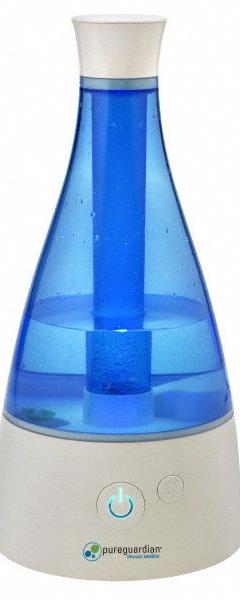 Portable Humidifier: Ultrasonic, 0.5 gal Daily Humidification Output, Cool, Tabletop Housing, Bottle (MPN H940AR). Key specifications — Brand: PUREGUARDIAN.