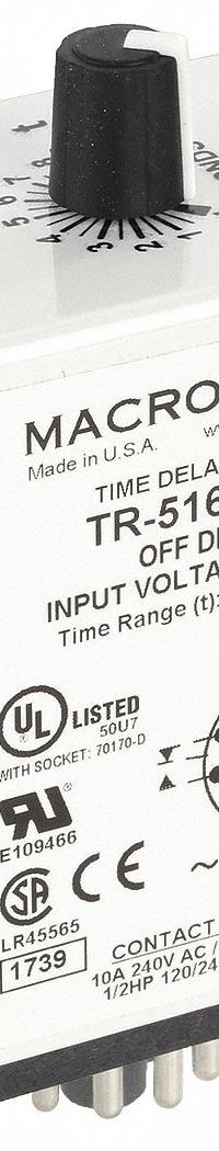MACROMATIC Single Function Time Delay Relay: Socket Mounted, 12V DC, 10 A, 11 Pins/Terminals (MPN TR-51626-05). Key specifications — Brand: MACROMATIC.