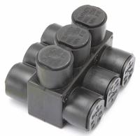 BURNDY Multitap Connector: 3 Port, Double-Sided Entry, 10 AWG – 250 kcmil Wire Size, Black (MPN 1PLD2503). Key specifications — Body Material: Aluminum; Brand: BURNDY.