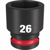 MILWAUKEE Standard Impact Socket: 1/2 in Drive Size, Metric, 26 mm Socket Size, 6-Point, Std (MPN 49-66-6258). Key specifications — attr1215501: MILWAUKEE; attr1215515: Black Phosphate; attr1215518: 26 mm.