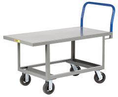 LITTLE GIANT Platform Truck: 2,000 lb, 48 in L x 24 in W x 26 in H Deck, Solid, 12 ga Deck, Rubber (MPN RNB-2448-6MR). Key specifications — Side Panel Type: No Side Panels; Brand: LITTLE GIANT; Color: Blue; Caster/Wheel Configuration: (2) Swivel.