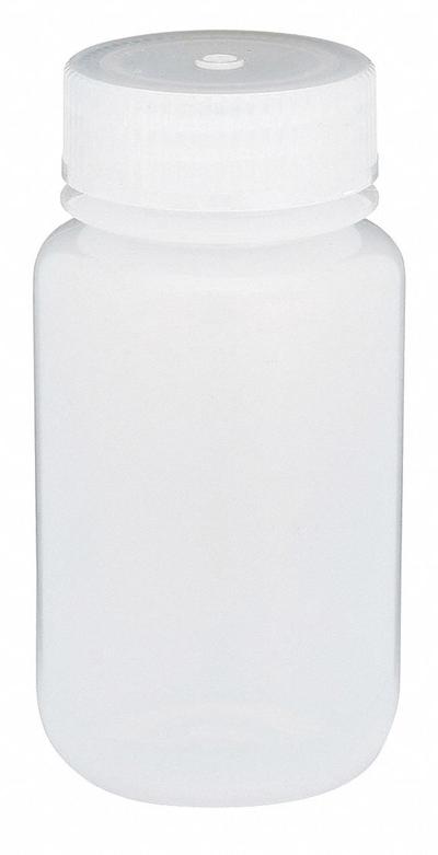 GLOBE SCIENTIFIC Sampling Bottle: LDPE, 125 mL, 4.22 fl oz, Closure Included, Natural - LDPE Wide Mouth Round Lab Bottles