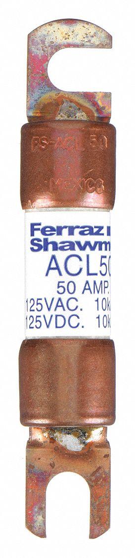 MERSEN Forklift Limiter Fuse: ACL Series, Bolt-On, Gen Purpose, 50 A, 125 V DC - Time-Delay Bolt-On Fuses