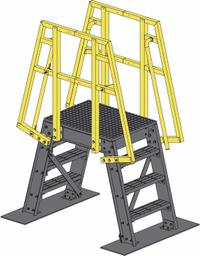 FIBERGRATE Crossover Bridge: 4 ft Platform Ht, FRP Composite, 500 lb Load Capacity, Open Grip (MPN 866138.01). Key specifications — Brand: FIBERGRATE; Color: Yellow; Tread Type: Expanded Metal.