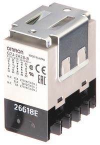 OMRON Enclosed Power Relay: Bracket Mounted, 25 A Current Rating, 200/240V AC, DPST-NC/DPST-NO (MPN G7J-2A2B-B-W1-AC200/240). Key specifications — Brand: OMRON; Base Type: Square; Mounting Style: W-Bracket; Electrical Connection: Screw Terminal; Manufacturer Part Number: G7J-2A2B-B-W1-AC200/240; Operating Current: 25 A at 220V AC (Resistive Load NO); Series: G7J Series; Relay Bracket Type: W-Bracket (Sold with Relay).