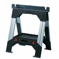 STANLEY Adjustable Folding Sawhorse: Adj Ht, Plastic, 26 4/5 in Overall Wd (MPN 011031S). Key specifications — Height Adjustability: Adjustable Height; Height Adjustment Mechanism: Slide Mechanism; Brand: STANLEY; Portability: Fold-Up Legs; Top Material: Plastic; Included Components: No Additional Components; Expandable Work Surface: Yes; Clamping System: None.