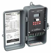 TORK Electronic Timer: 365 day, Astronomic, 120/208-240/277V AC, DPDT, Digital (MPN DZS100BP). Key specifications — Body Material: Plastic; Indoor/Outdoor Usage: Outdoor; Astronomic Functionality: Astronomic; Mounting Style: Surface; Brand: TORK.