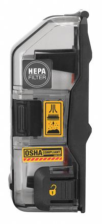 DEWALT Dust Extractor Dust Box: On-Tool, Self-Contained, 5/8 in Max. Dia, D25303DH/DWH303DH/DWH304DH (MPN DWH302DH). Key specifications — attr117716: D25303DH; attr117710: SDS-Plus; attr117714: Rotary Hammers; attr117719: HEPA; attr117721: (1) DWH302DH Filter Box Assembly; attr117708: Drilling; attr68812: DEWALT.