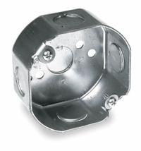 RACO Electrical Box: Steel, Steel Material & Nominal Size, Octagon, 1 Gangs, 1 1/2 in Box Dp (MPN 110). Key specifications — Brand: RACO; Bracket Style: Without Bracket; Clamp Style: Without Clamps.