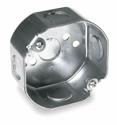 RACO Electrical Box: Steel, Steel Material & Nominal Size, Octagon, 1 Gangs - Ceiling Electrical Boxes