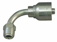 AEROQUIP Hydraulic Crimp Fitting: Steel x Steel, 90° Elbow, -4 For Hose Dash Size, Male x Genderless (MPN 1AA3MFB4). Key specifications — For Hose Dash Size: -4; Fitting Gender: Male x Genderless; Fitting Connection Type: Inverted Flare x Crimp; Thread Size: 3/8"-24; Brand: AEROQUIP.