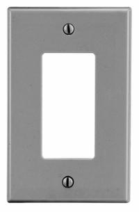 HUBBELL Wall Plate: Decorator-Rocker, 1 Gang, Gray, Std Size (MPN P26GY). Key specifications — Brand: HUBBELL; Material: Polycarbonate.
