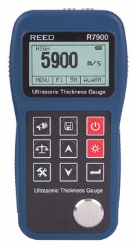 REED INSTRUMENTS Ultrasonic Thickness Gauge: +/-0.1% Thick Measurement Accuracy, 5 MHz Max Freq (MPN R7900). Key specifications — Brand: REED INSTRUMENTS; Thickness Measurement Accuracy: +/-0.1%; Certificate of Calibration: Not Included.