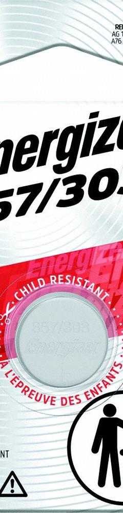 ENERGIZER Button Cell Battery: 357 Battery Size, Silver Oxide, 138 mAh Capacity, 1.5V DC (MPN 357BPZ). Key specifications — Voltage - Batteries: 1.5V DC; Battery Chemistry: Silver Oxide; Product Type: Button Cell Battery; Battery Size: 357; Brand: ENERGIZER; Voltage - Subhead: 1.5V DC.