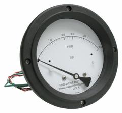 MIDWEST INSTRUMENT Differential Pressure Gauge & Switch: Back, 1/4 in NPT Female, 120, 4 1/2 in Dial (MPN 120AC-00-O-AA-5P). Key specifications — Sensor Type: Piston; Series: 120; Housing Material: Aluminum; Certificate of Calibration: Not Included; Gauge Accuracy: ±3-2-3%.