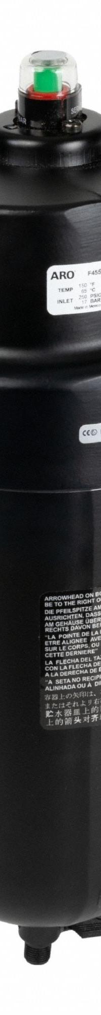 ARO Compressed Air Filter: Coalescing, 2 in NPT, 0.01 micron, 1,400 cfm, 250 psi Max Op Pressure (MPN F45591-310). Key specifications — attr110055: Super Duty Series Coalescing Filter; attr110008: ARO.