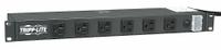 TRIPP LITE Power Distribution Unit: 120V AC, 12 Outlets, NEMA 5-20R, Non-Metered, 1 RU, Front Facing (MPN RS1215-20). Key specifications — Plug Type: NEMA 5-20P; Brand: TRIPP LITE; Maximum Input Voltage: 120V AC; Receptacle Type: NEMA 5-20R; Mounting Location: Horizontal Rack; Facing: Front.