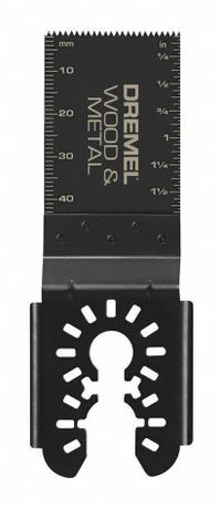 DREMEL Oscillating Tool Blade: 1 1/4 in Blade Wd, 1 11/16 in Overall Lg, Flush Cutting, Bi-Metal (MPN MM482U). Key specifications — attr1097473: Wood; attr1097476: DREMEL; attr1097456: Flush Cutting.