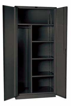 HALLOWELL Storage Cabinet: 60 in x 24 in x 78 in, 4 Shelves, Swing Handle & Padlock Hasp, Adj, Solid (MPN HW6CC0478-4CL). Key specifications — attr113700: Adjustable; attr113673: Frame; attr113674: Dark Gray; attr113686: No; attr113685: Assembled; attr113675: Hanging Rods; attr66488: HALLOWELL; attr113676: Hanging Rod and Shelves.