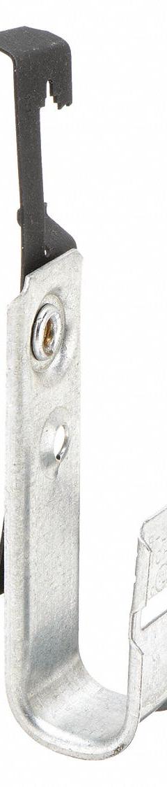 COOPER B-LINE J-Hook: Clip-On with Locking Latch, 3/4 in Max. Bundle Dia., 25 lb Max. Load Capacity (MPN BCH12-W6). Key specifications — Material: Galvanized Steel; Includes Locking Latch: Yes; Color: Silver; Brand: COOPER B-LINE; Mounting Location: Wire; Mounting & Attachment (subhead): Clip-On with Locking Latch.