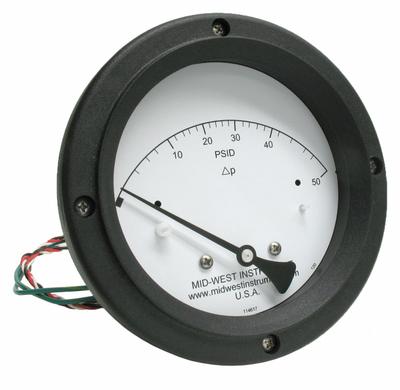 MIDWEST INSTRUMENT Differential Pressure Gauge & Switch: Back, 1/4 in NPT Female, 120 - Medium & High Operating Pressure Differential Gauges with Switch